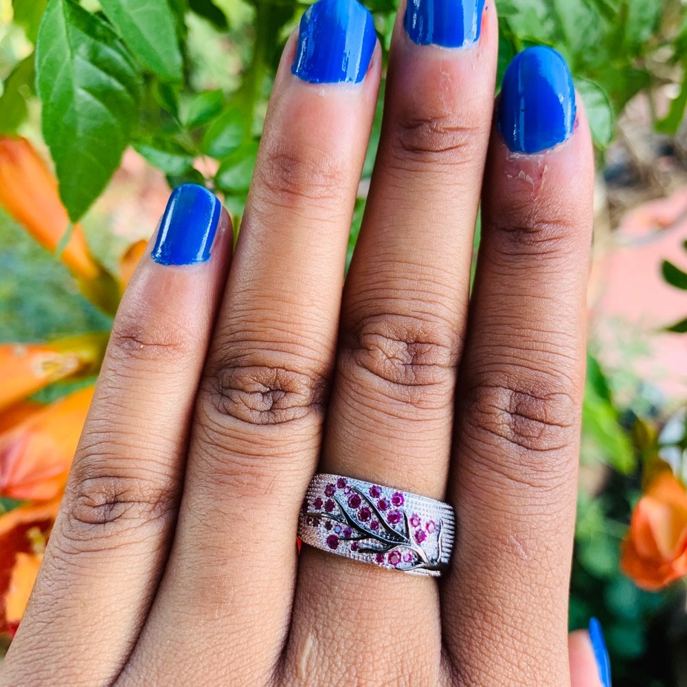 New Pink Tree Branch Leaf Ring